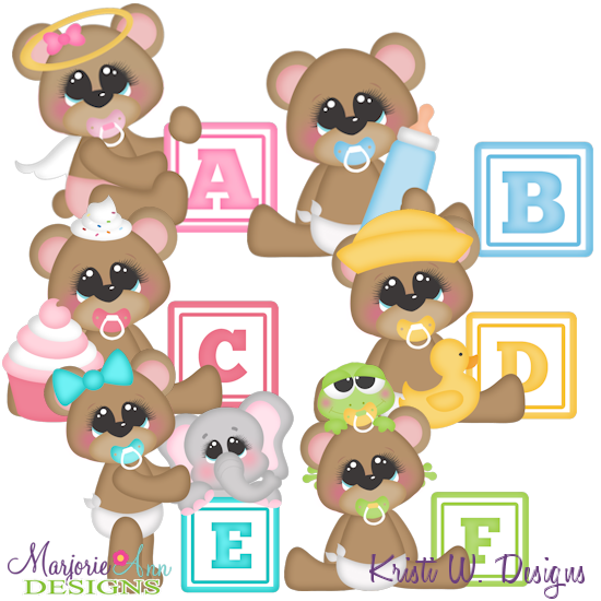Baby Alphabet Bears A- F SVG Cutting Files Includes Clipart - Click Image to Close